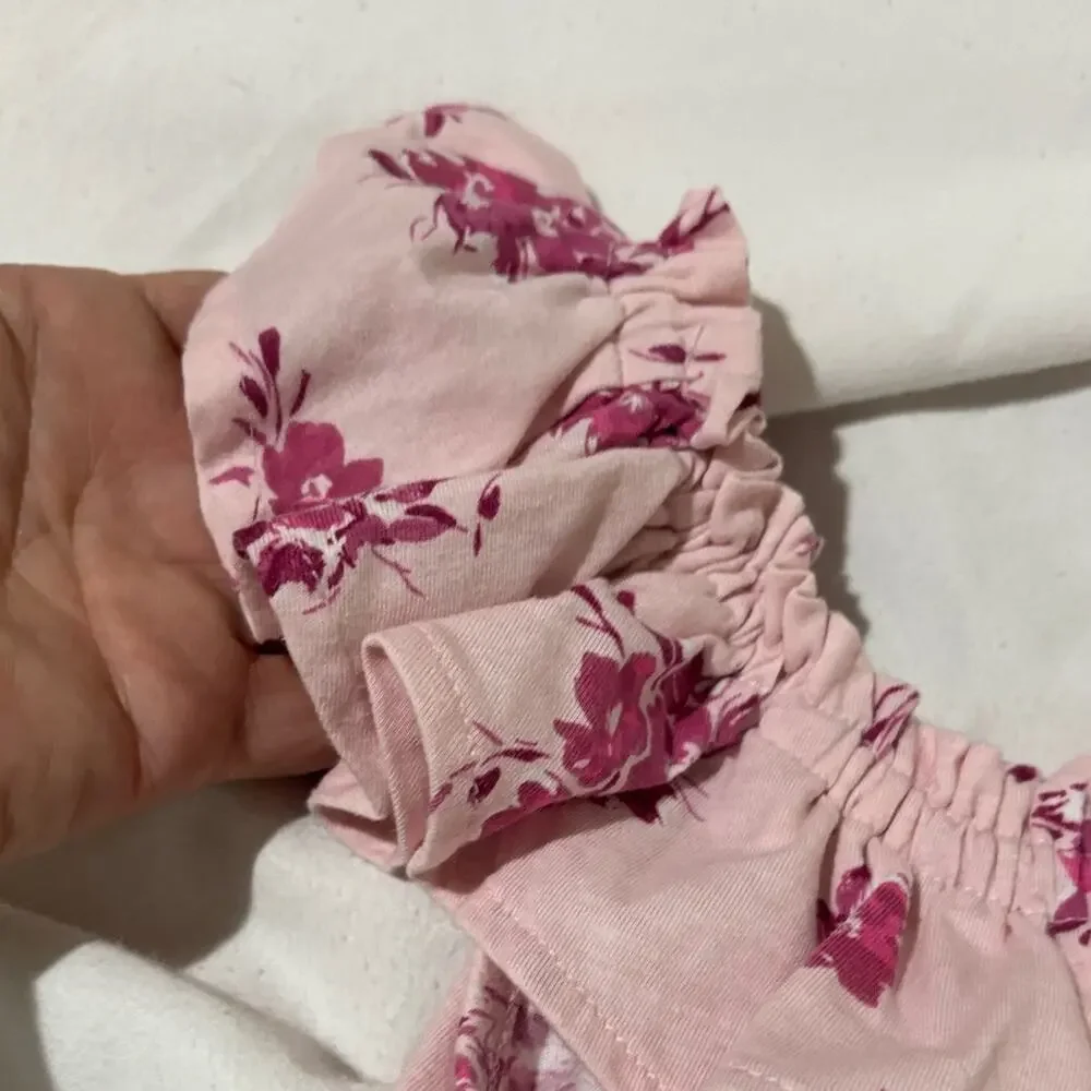 Childrens place S 5/6 Floral Pink Kids Romper ruffled sleeve